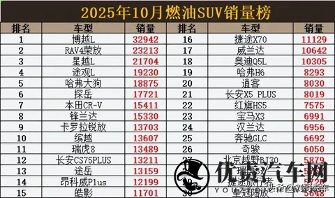 太难了! 10月燃油SUV销量，国产车前10占4，瑞虎8第11，汉兰达第24-1