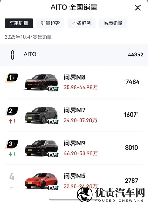 10月中国市场豪华品牌销量排名:奥迪第1问界第3特斯拉跌出前5-1